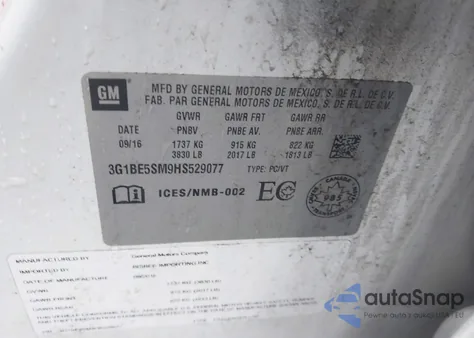 2017 Chevrolet Cruze Lt Auto from USA, damaged, VIN 3G1BE5SM9HS529077